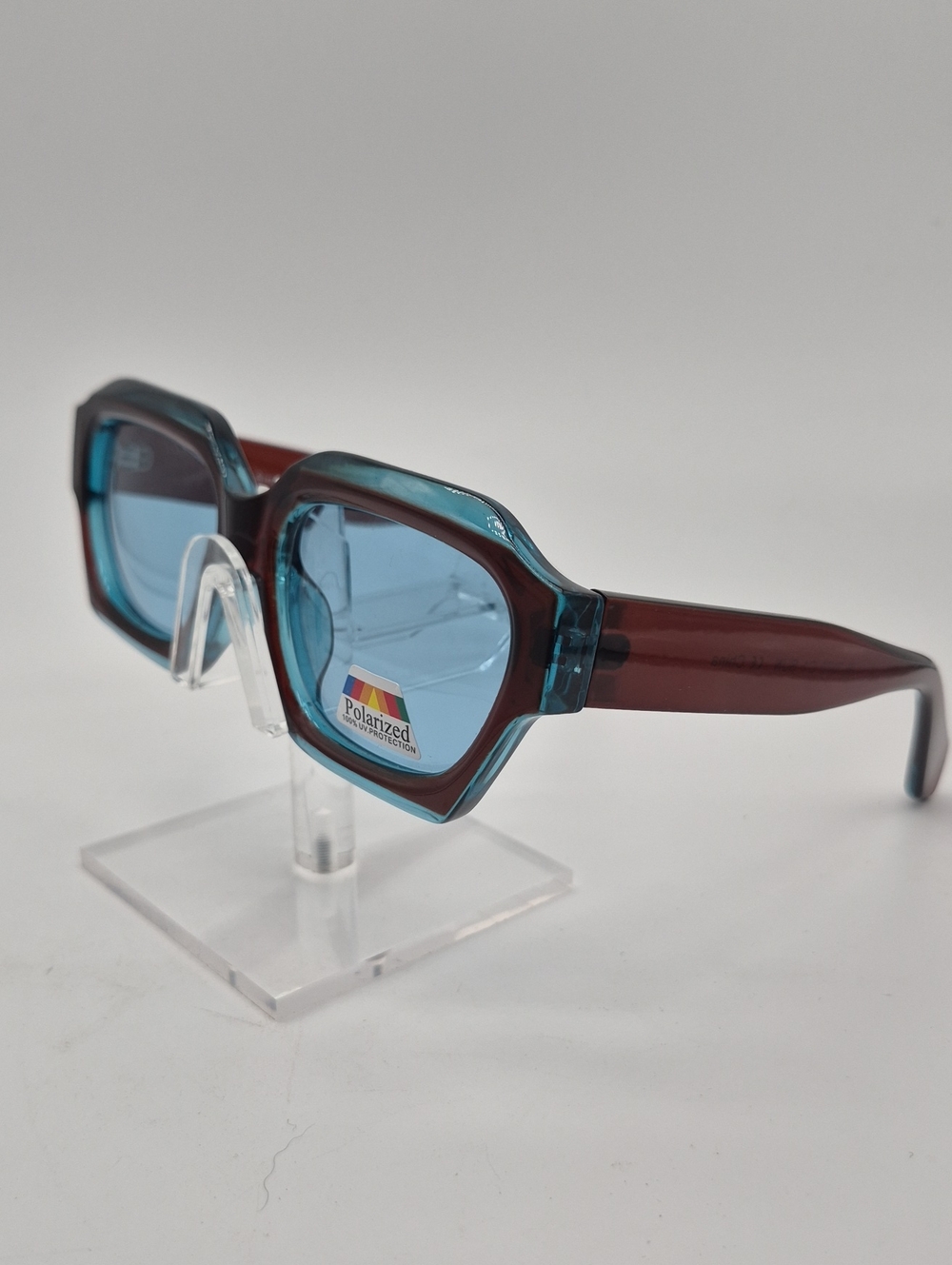 Women's Two-Tone Blue & Brown Polarized Sunglasses